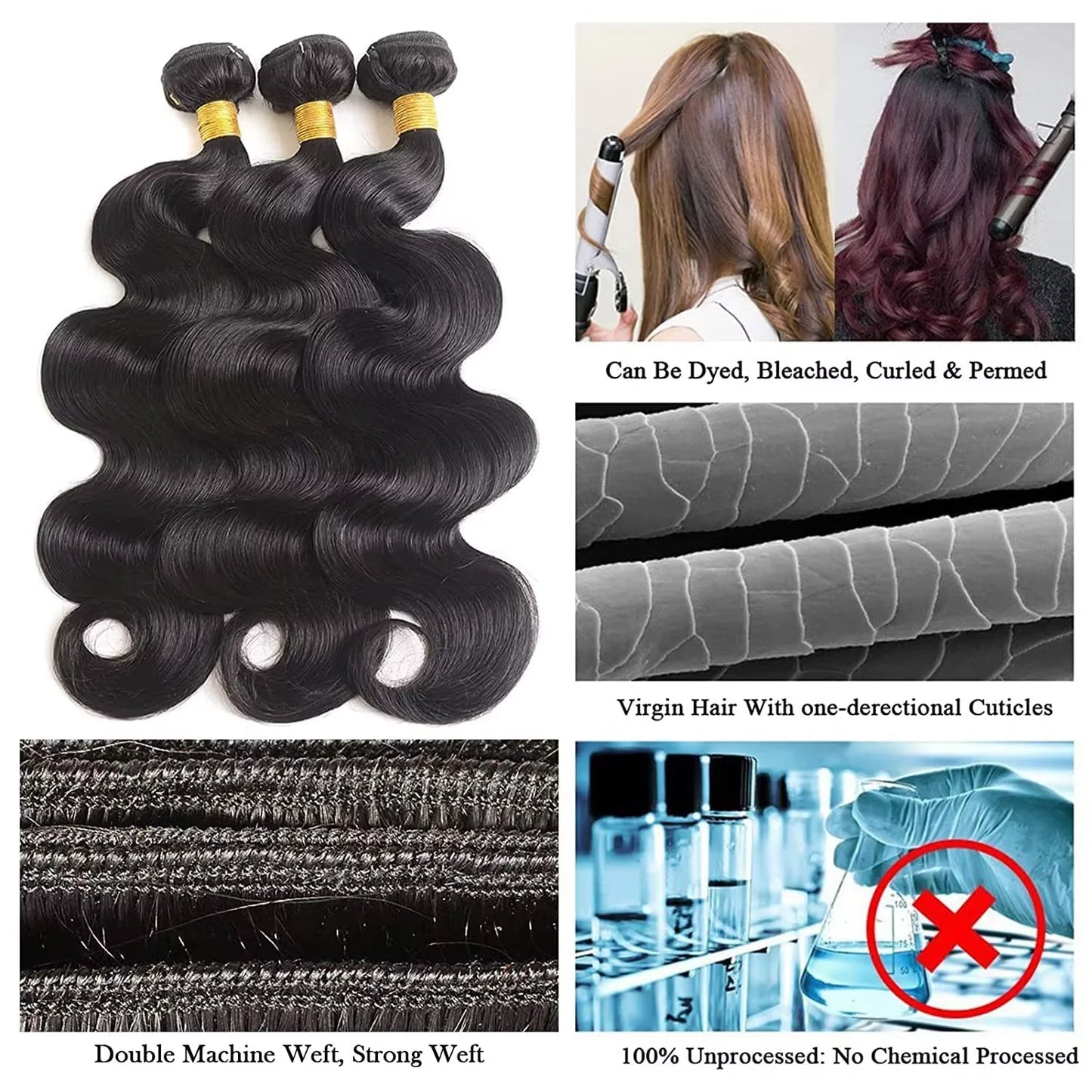 38"–40" Loose Body Wave Brazilian Human Hair Bundles – 100% Raw Remy Hair (1/3/4 Pcs)