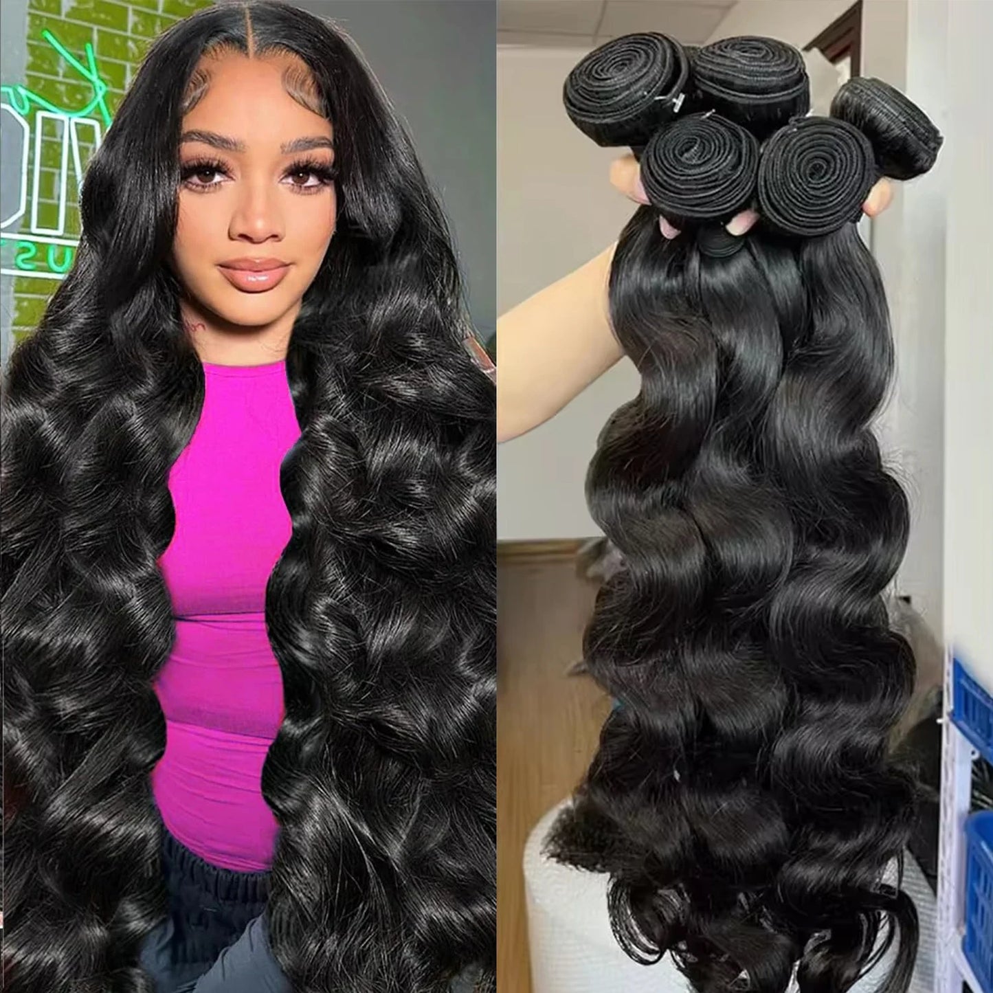38"–40" Loose Body Wave Brazilian Human Hair Bundles – 100% Raw Remy Hair (1/3/4 Pcs)