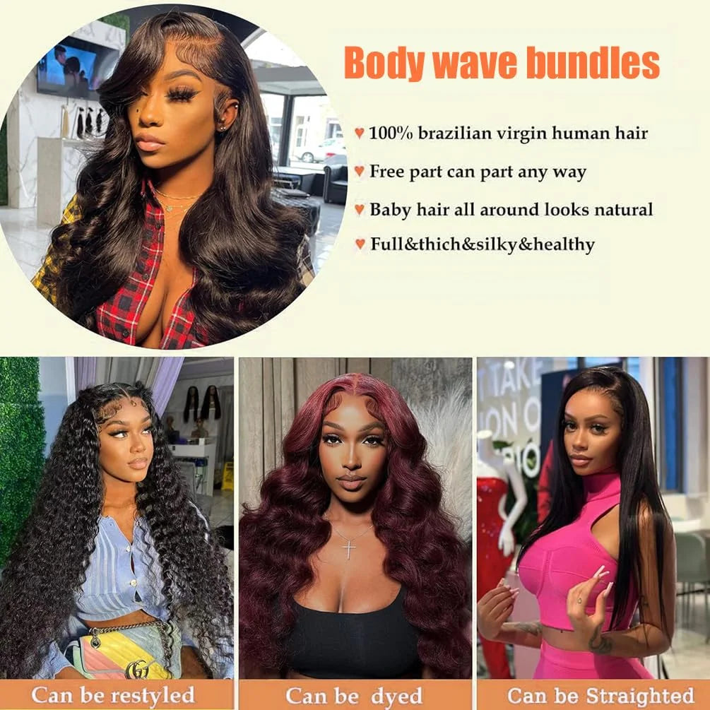 38"–40" Loose Body Wave Brazilian Human Hair Bundles – 100% Raw Remy Hair (1/3/4 Pcs)