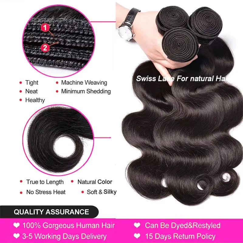 38"–40" Loose Body Wave Brazilian Human Hair Bundles – 100% Raw Remy Hair (1/3/4 Pcs)